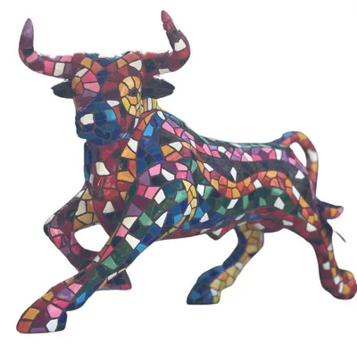 Image de Statue de taureau en mosaïque, 32 cm