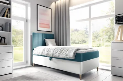 Produktbild von Boxspringbett Gästebett Kinderbett HELVI Nr.1 100x200cm Weiss-Türkis