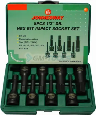 Obrázek produktu pro JONNESWAY 1/2" klíčů šestihran SADA 8 klíčů 5, 6, 8, 10, 12, 14, 17, 19 mm S05A408S