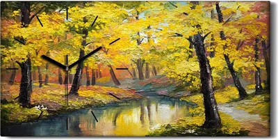 Produktbild von Wanduhr Uhr Wandbild Leinwand Geräuschlos 60x30 Landschaft Baum Herbst See - schwarze Hände