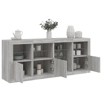 Image de vidaXL Sideboard avec lampes LED Gris Sonoma 164x37x67 cm