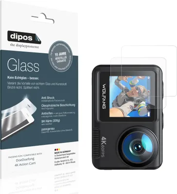 Produktbild von 2x Schutzfolie für DoeDoefong 4K Action Cam matt - Anti-Shock 9H Folie dipos Glass Kunststoffglas