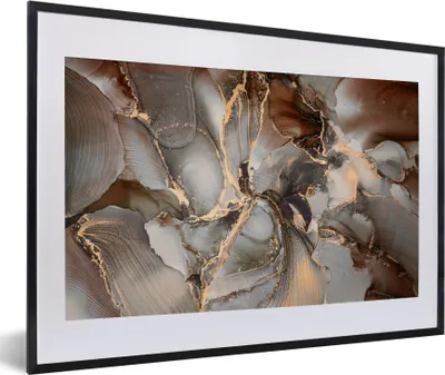 Produktbild von MuchoWow® Gerahmtes Poster Grau - Gold - Marmor 60x40 cm - Poster mit Schwarzem Bilderrahmen Wandposter Rahmen Foto Bilder - Schlafzimmer - Plakat in Rahmen - Drucken