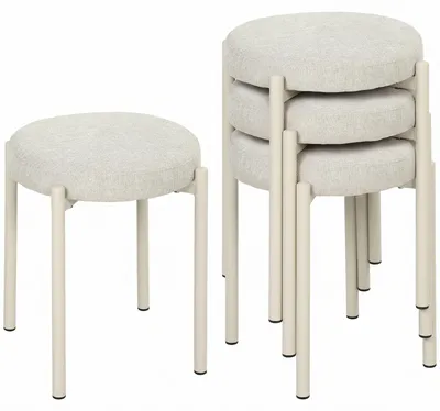 Produktbild von HOMCOM Esszimmerhocker 4er Set Stapelhocker mit Stahlbeinen Cremeweiß