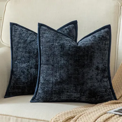 Obrázok produktu pre Sada dvoch obliečok na vankúše, tmavomodrej farby, 40x40 cm, materiál: chenille (umelý zamat)