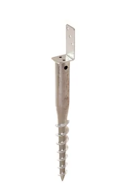 A single metal ground screw with an L-shaped bracket attached to the top.