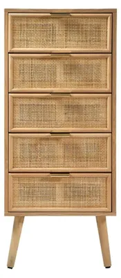 Image de CALICOSY - Chiffonnier 5 tiroirs façades en rotin naturel - L36.5 x H100.5 cm - MIYA