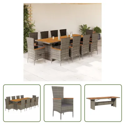 Produktbild von The Living Store 11-tlg. Garten-Essgruppe mit Kissen Grau Poly Rattan