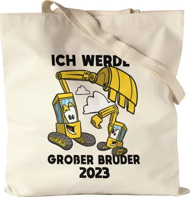Produktbild von Ich Werde Großer Bruder 2023 Jutebeutel Stoffbeutel Canvas Ankündigung Schwangerschaft Bruder Schwester Bagger Traktor Baustelle