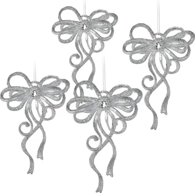 Produktbild von COM-FOUR® 4x Christbaumschmuck in Schleifenform - Weihnachtsdeko in festlichen Farben - Glitzernde Anhänger für das Weihnachtsfest
