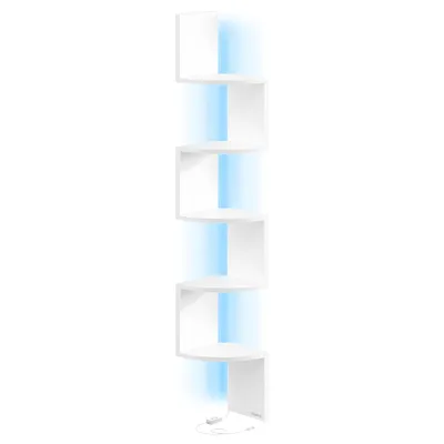 Produktbild von VASAGLE Eckregal mit LED-Beleuchtung, Wandregal 5 Ebenen, Schweberegal für Bücher, Bücherregal, Pflanzenregal für Schlafzimmer, Wohnzimmer, Badezimmer
