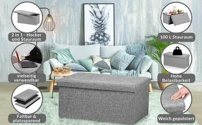 Image de Banc de rangement avec assise amovible, pliable, 80 x 40 x 40 cm