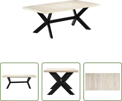 Image de The Living Store Table de salle à manger blanche 200×100×75 cm en bois massif de manguier
