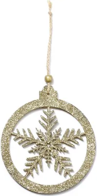 Produktbild von Christbaumschmuck Glitzer Schneeflocke aus Holz 12cm Gold
