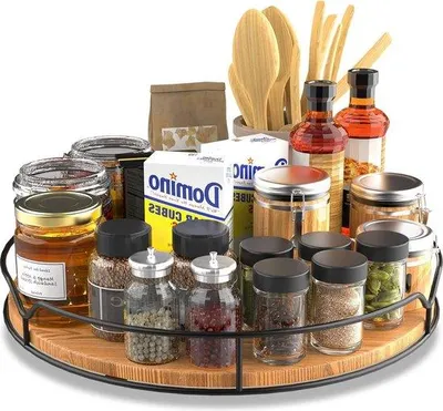Produktbild von Famanu Drehplatte-Organizer für Küche und Esszimmer - Kräuterregal mit Antirutsch - drehbares Aufbewahrungsregal