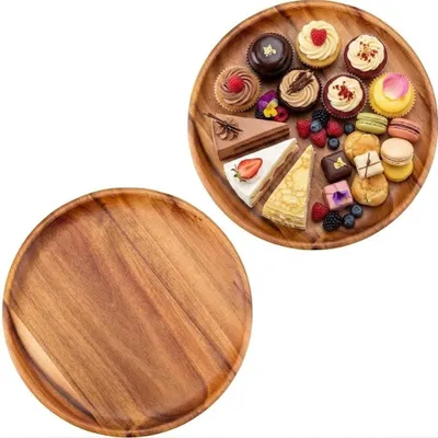 Imagen del producto de Juego de bandejas redondas de madera para decoración y aperitivos