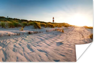 Produktbild von MuchoWow® Poster Strand - Leuchtturm - Sonnenuntergang 120x80 cm - Bilder