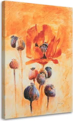 Produktbild von Leinwandbild blühende mohnblumen - handgemalt 60x90 cm Feeby orange wandbild bereit zum aufhängen