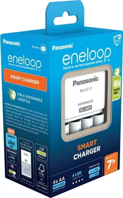 A product box for a Panasonic Eneloop Smart Charger.