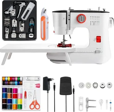 Obrázek produktu pro 12 stehů mini šicí stroj elektrický s prodlužovacím stolkem, dvojitý steh, sada příslušenství, přenosný šicí stroj pro domácnost EU zástrčka