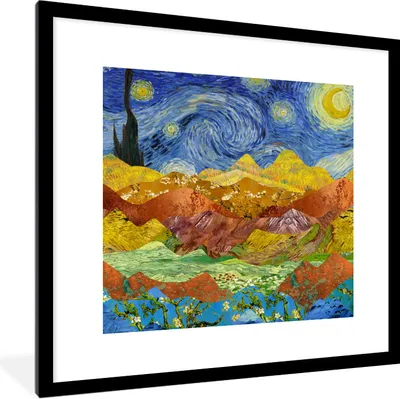 Produktbild von MuchoWow® Gerahmtes Poster Van Gogh - Sternennacht - Alte Meister 40x40 cm - Poster mit Schwarzem Bilderrahmen Wandposter Rahmen Foto Bilder - Poster - Plakat im Rahmen