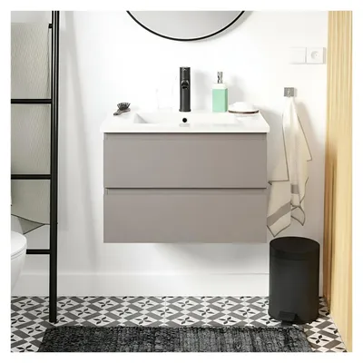 Image de Ensemble simple vasque SORRENTO 60cm avec plan céramique et robinet noir