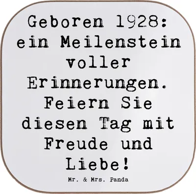 Produktbild von Mr. & Mrs. Panda Holzuntersetzer Spruch 1928 Geburtstag - Weiß - Geschenk, Happy Birthday, Jahrgang, Alter, Untersetzer Glas, Gläser, gläseruntersetzer, Liebe, Coaster
