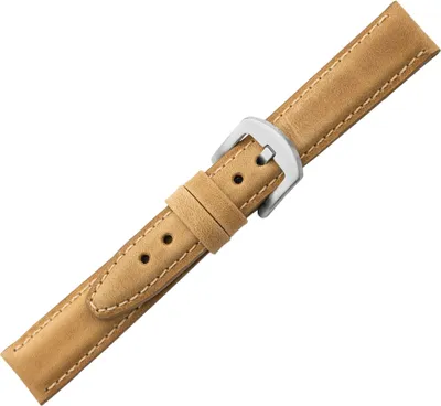 Produktbild von Minott > Uhrenarmband Kalbsleder gelb Vintage Ton in Ton Naht Verlauf, Stegbreite:20mm, Schließe:Silbern