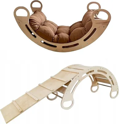 Produktbild von Klettergerüst Indoor für Kinder 85x41x39cm - Kletterbogen mit Kissen - Kletterdreieck mit Rutsche - Montessori Kletterbogen aus Holz - Kinder Kletterspielzeug für Kinderzimmer