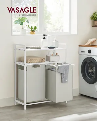 Obrázek produktu pro Koš na prádlo VASAGLE, 2 přihrádky, 2 police, snadno vyjímatelný, 2 x 46 litrů