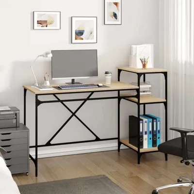 Produktbild von Schreibtisch mit Regal Sonoma-Eiche 135x50x90 cm Holzwerkstoff, Schreibtische 2024 Neu