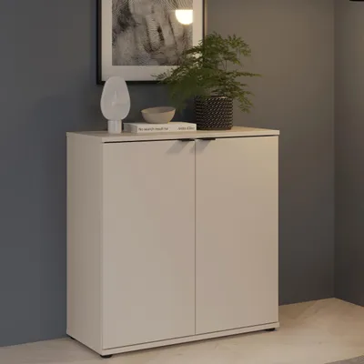Produktbild von Forte GANYMEDE Kommode 80, minimalistische Kommode, 2-türig, Holzwerkstoff, Wohn-/Schlafzimmer, Kaschmir Beige, 80,1 cm breit x 82,3 cm hoch x 34,1 cm tief