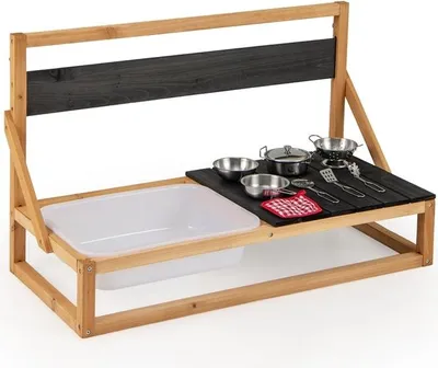 Image de Cuisine de boue cuisine d'extérieur pour enfants en bois de sapin avec accessoires naturel 81 x 36 x 49 cm