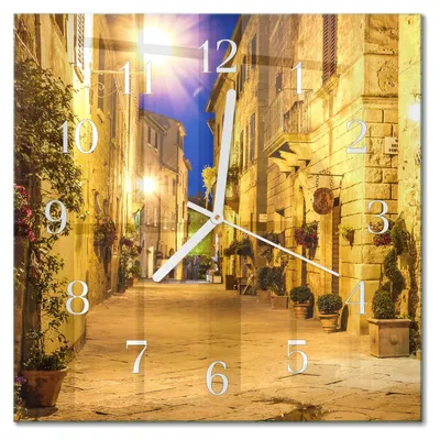 Produktbild von Tulup Glasuhr Wanduhr Küchenuhr Echt-Glas 30x30 cm Modern Dekorativ Geräuschlos Weiße Zeiger - Straßennacht