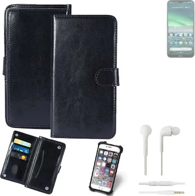 Produktbild von K-S-Trade 360° Hülle kompatibel mit Nokia 2.3 inkl. Headphones schwarz Kunstleder Case BookCase WalletCase Kunstlederederhülle Handyhülle,