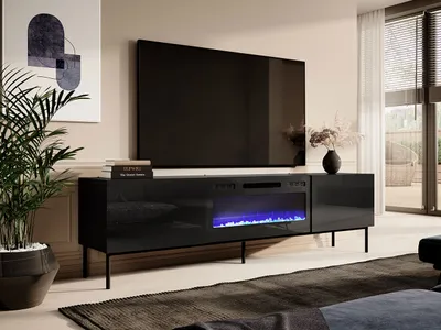 Obrázek produktu pro TV stolek s elektrickým krbem TOKA - lesklý černý / černý
