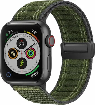 Produktbild von Smartwatch Armband für Apple Watch SE 2 44mm Nylon Textil Band Ersatzband Wechselband Magnetverschluss flexibel atmungsaktiv Grün Oliv