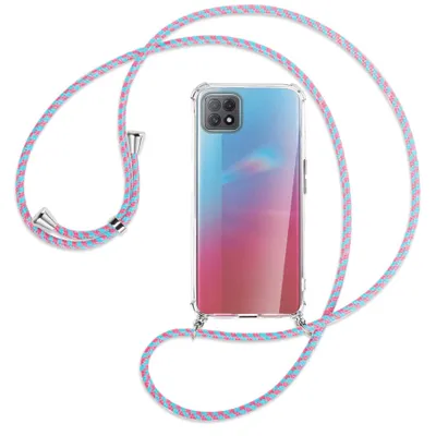 Produktbild von Handykette Backcover-Schutzhülle mit Band (Metall silberfarben) für Oppo A73 5G - pink/mint