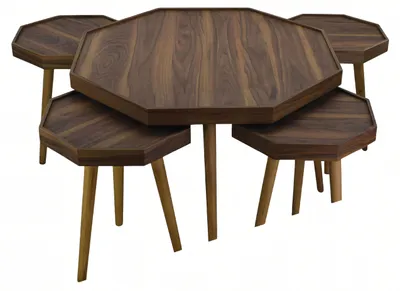 Produktbild von Eleganter brauner Holztischset mit Couchtisch und Beistelltischen
