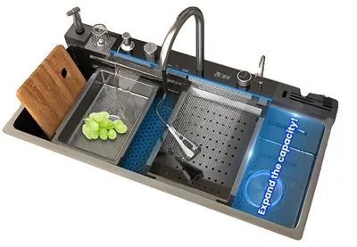 Obrázek produktu pro Kuchyňský dřez, nerezová ocel, odolný proti poškrábání, 10050-pravý-KX-sada