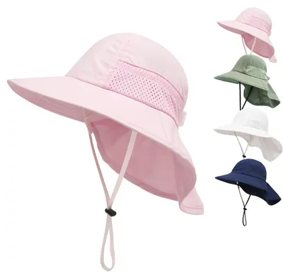 Immagine prodotto di Cappello da sole per bambini, protezione UPF 50+, con ampia tesa e protezione per il collo, taglia M (2-6 anni), ideale per la spiaggia