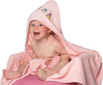 Produktbild von Baby-Kapuzenbadetuch, Baumwolle. 100x100 cm, rosa