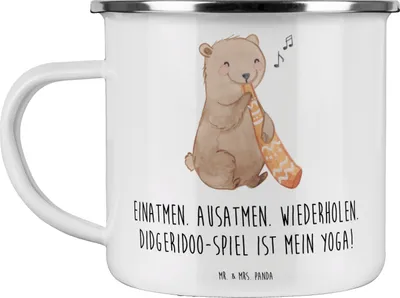 Produktbild von Mr. & Mrs. Panda Emaille Tasse Didgeridoo Yoga - Weiß - Geschenk, Kultur, Australien, becher, Instrument, tief, Musikinstrument, spirituell, Musiker, Pott, traditionell