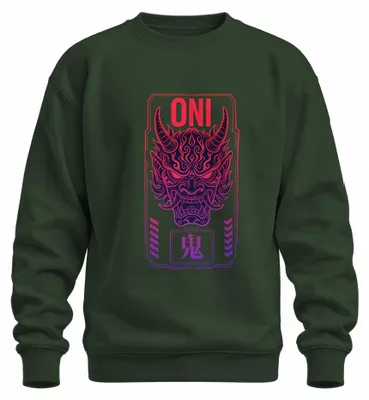 Productafbeelding van ONI Hysteria Japan Duivelmasker Vaporwave Y2K Hannya Yokai Sweater, Flesgroen, XL