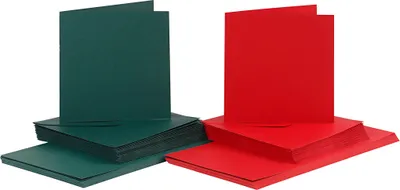 Produktbild von Karten und Kuverts, Kartengröße 15x15 cm, Umschlaggröße 16x16 cm, Grün, Rot, 50Sets