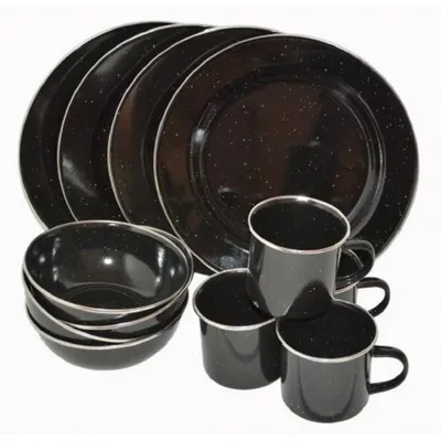 Produktbild von Essgeschirr Emaille schwarz neu (12-tlg. / 4 Personen)