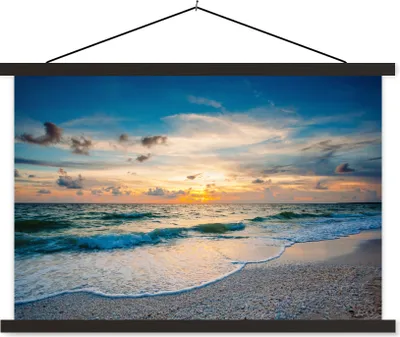 Produktbild von MuchoWow® Textilposter Strand - Meer - Sonnenuntergang 120x80 cm mit schwarzem Rahmen - Wanddeko