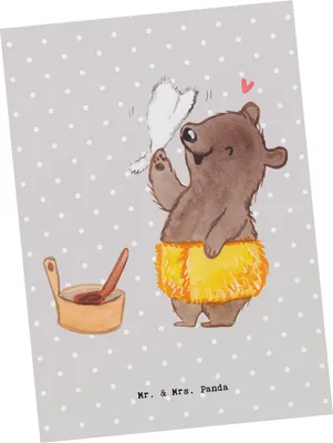 Produktbild von Mr. & Mrs. Panda Postkarte Saunameister Herz - Grau Pastell - Geschenk, bildkarte, Ansichtskarte, Postkarten, Grußkarte, Ansichtskarten