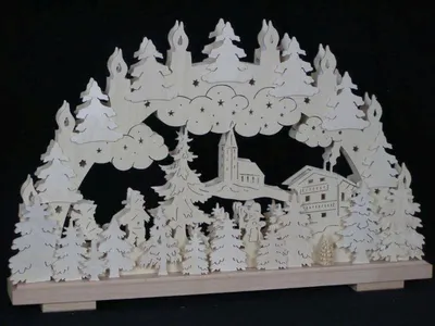 Produktbild von Schwibbogen mit Schneemann Kirche und Beleuchtung BxHxT 50x32x7cm NEU