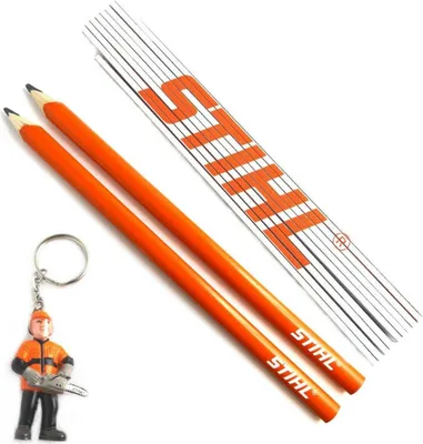 Produktbild von Stihl Zimmermannsbleistifte + Zollstock + Schlüsselanhänger Figur